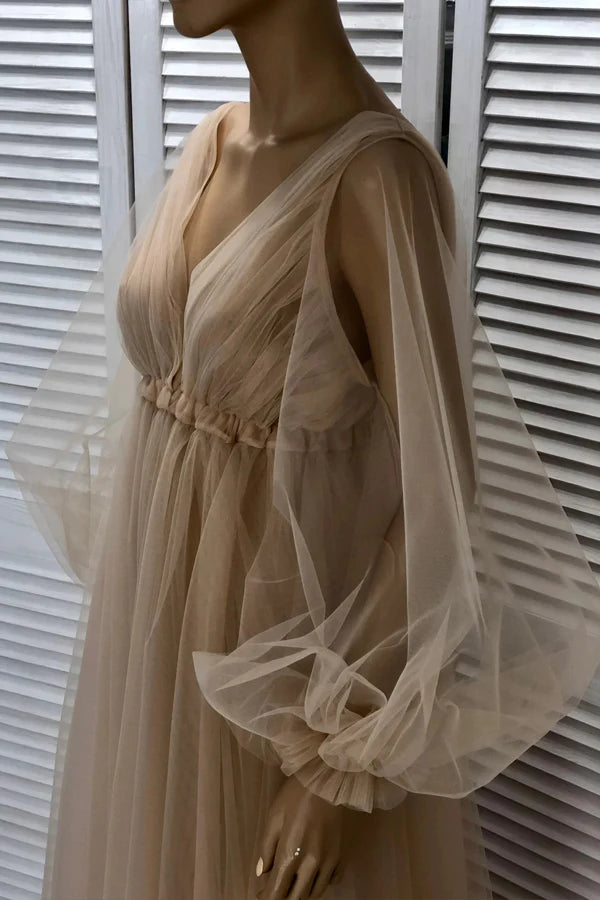 Rustic Wedding Dress With Long Sleeves Champagne Wedding Gown