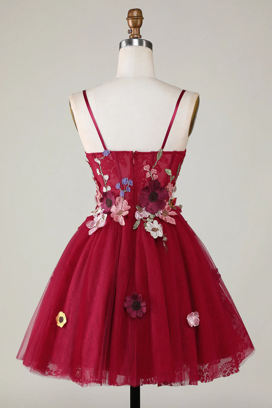 3D Floral Spaghetti Strap A-Line Short Homecoming Dresses