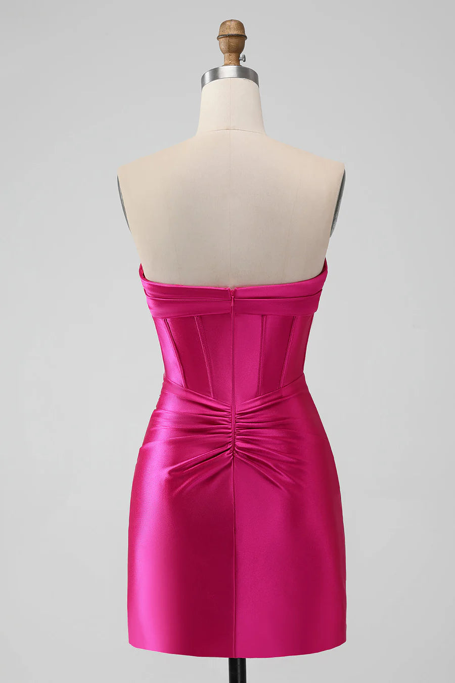 Hot Pink Strapless Keyhole Ruched Mini Retract Your Waist Homecoming Dresses