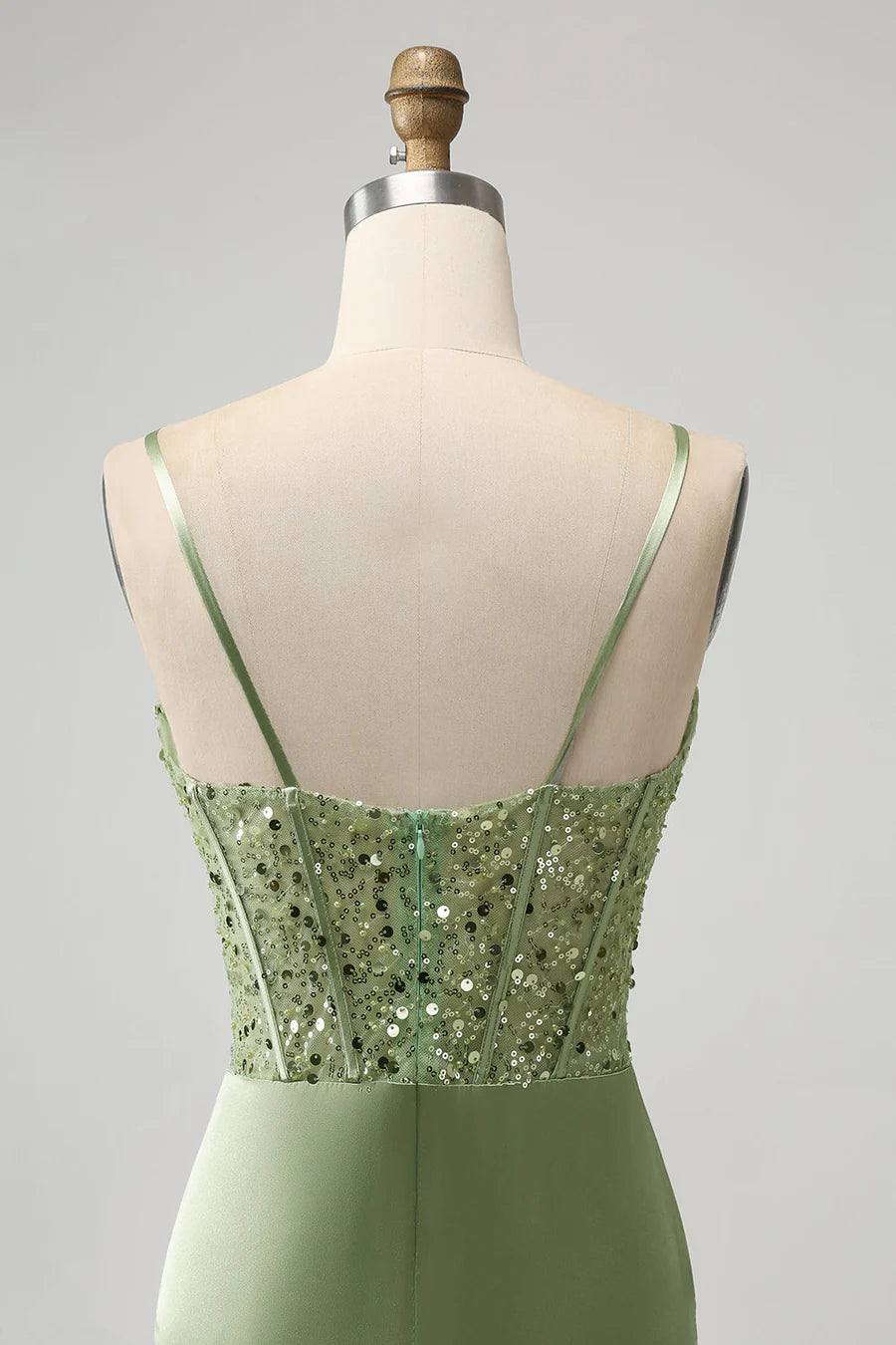 Corset Sequin Mini Homecoming Dress in Sage Green