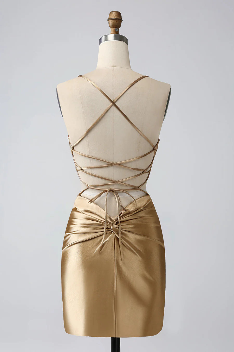 Gold V-Neck Twist-Back Short Homecoming Dress