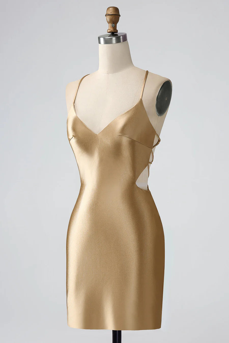 Gold V-Neck Twist-Back Short Retract Your Waist Homecoming Dress