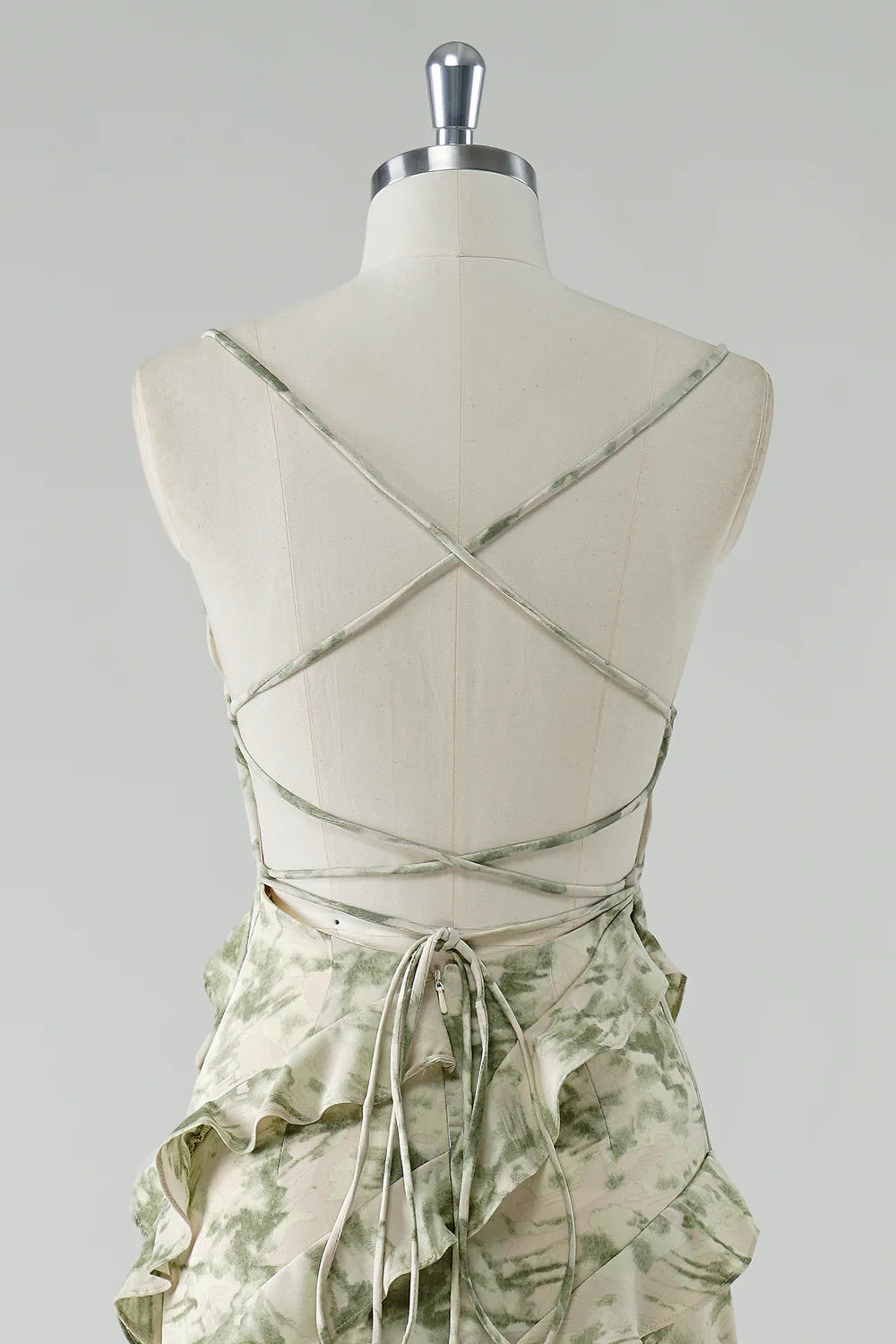 Sage Flower Sheath Spaghetti Straps Floor Length Bridesmaid Dress with Ruffles