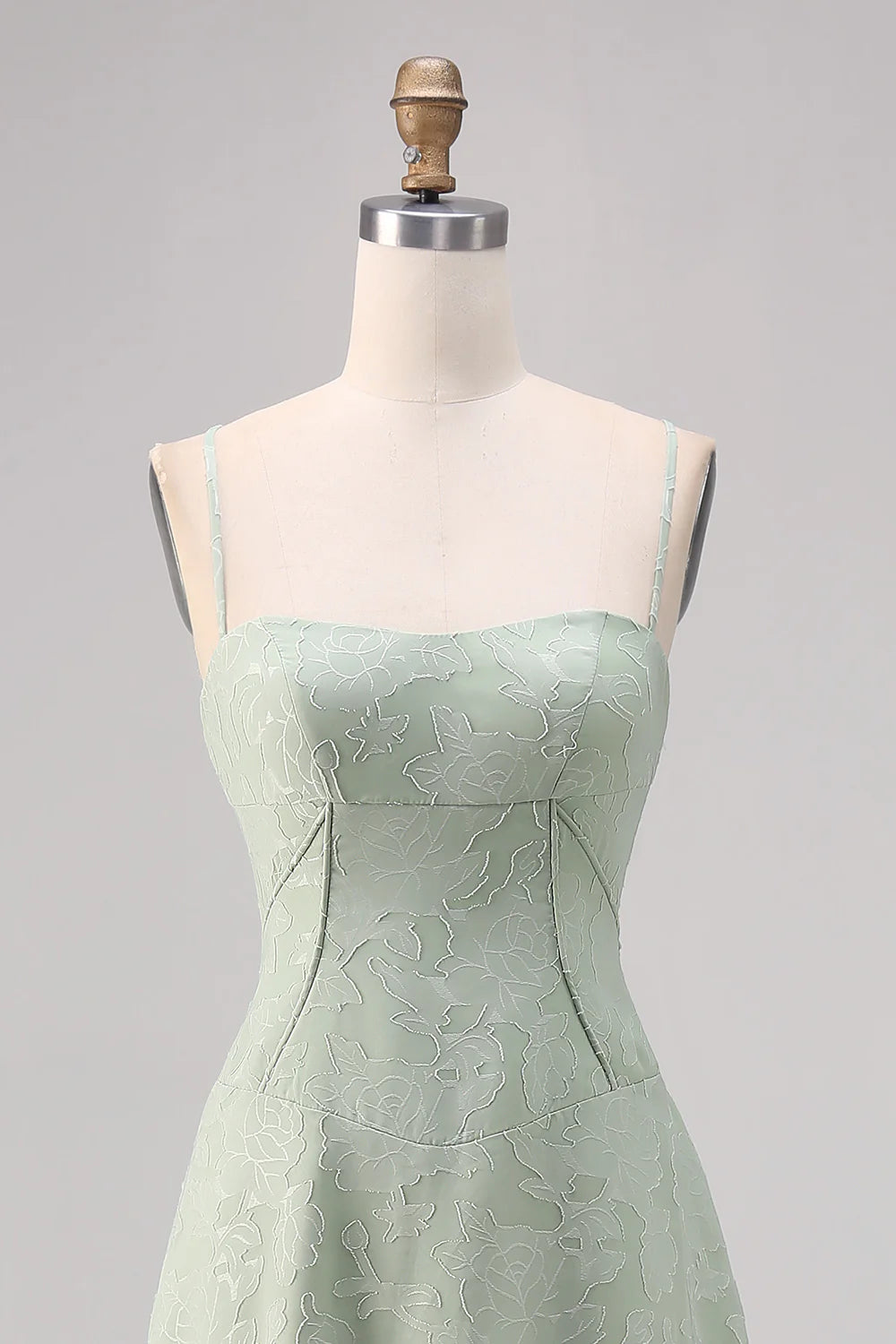 Sage Green A Line Spaghetti Straps Floral Bridesmaid Dress