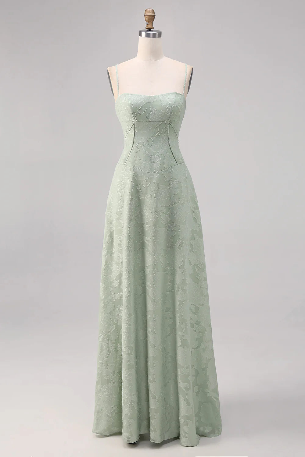 Sage Green A Line Spaghetti Straps Floral Bridesmaid Dress