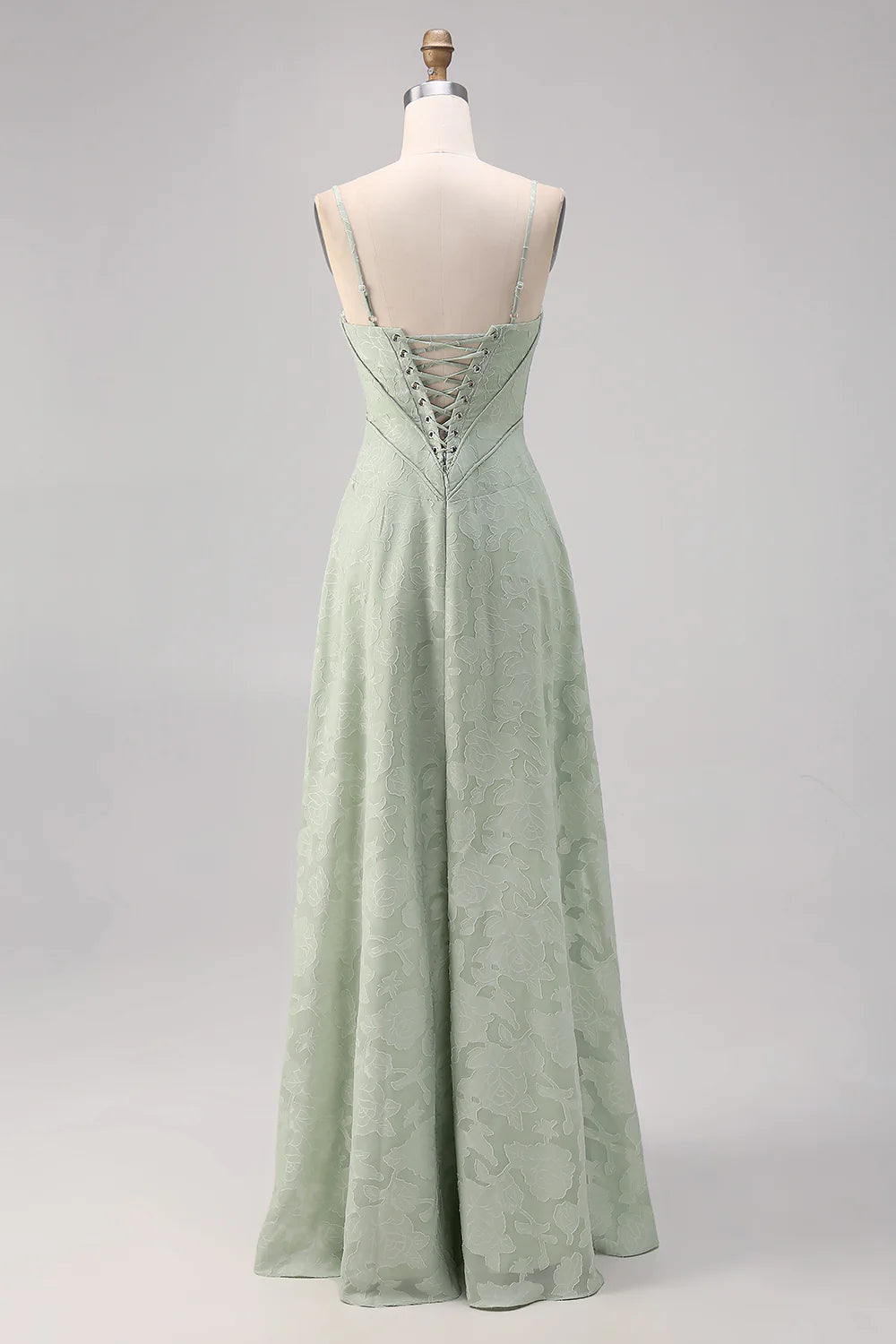 Sage Green A Line Spaghetti Straps Floral Bridesmaid Dress