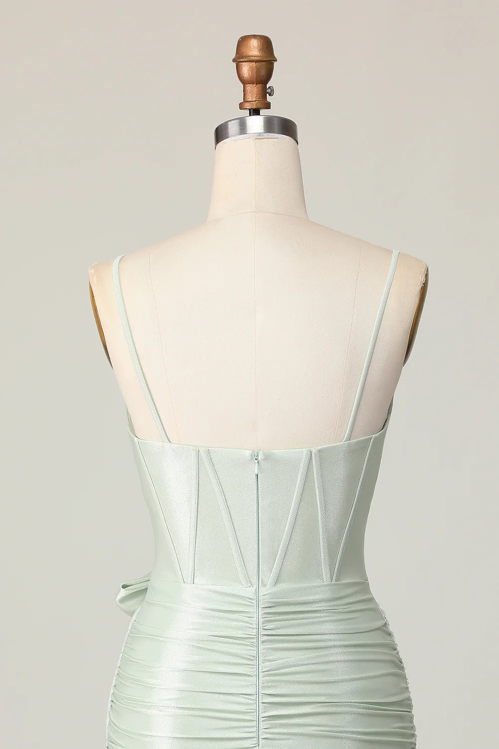 Sage Spaghetti Straps Corset Short Homecoming Dress with Bow
