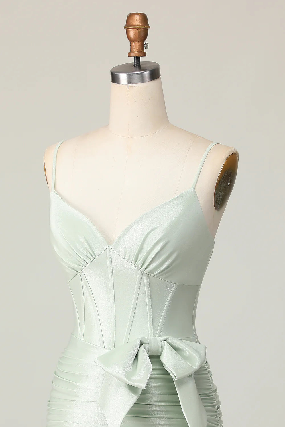 Sage Spaghetti Straps Corset Short Homecoming Dress with Bow