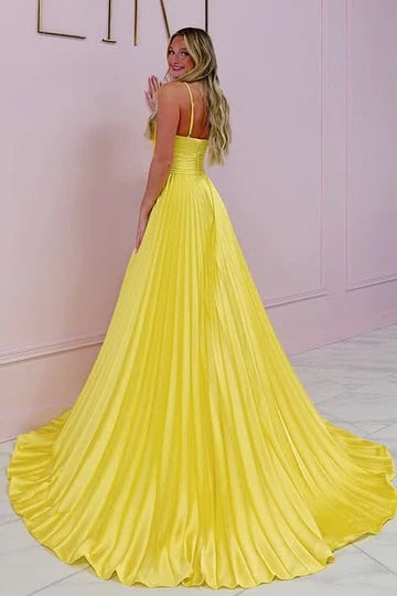 Satin A-Line Sweetheart Pleated Party Prom Dress With Slit