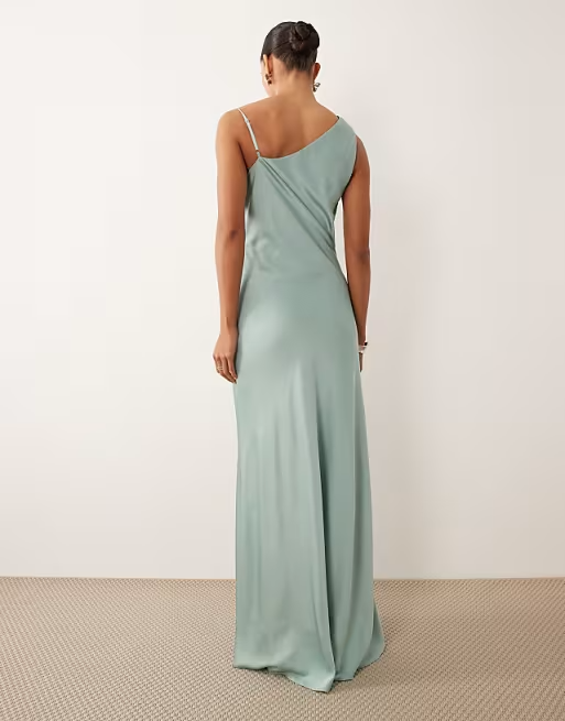 Satin Mermaid Asymmetrical Neck Sleeveless Floor Length Bridesmaid Dress
