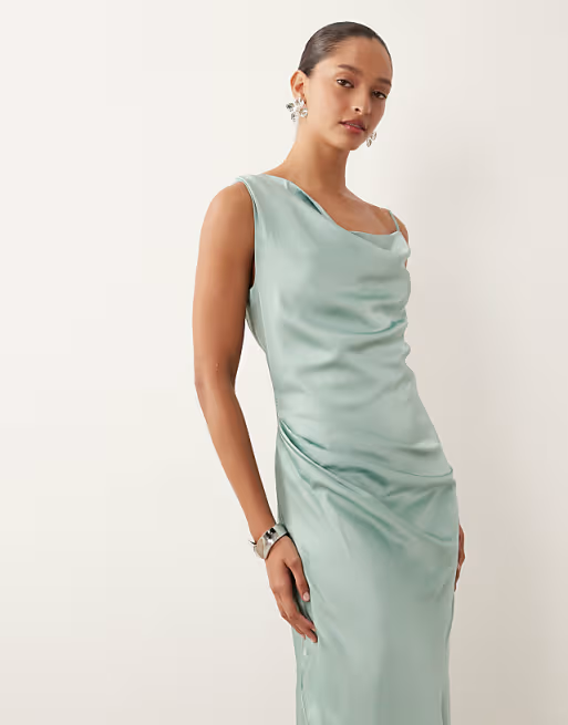 Satin Mermaid Asymmetrical Neck Sleeveless Floor Length Bridesmaid Dress
