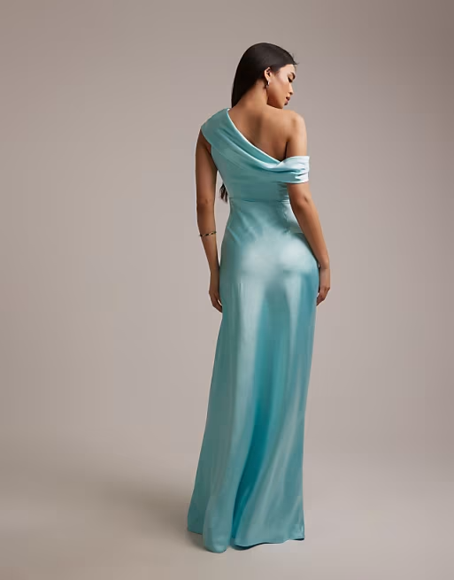 Satin Mermaid One-Shoulder Asymmetrical Floor Length Bridesmaid Dress