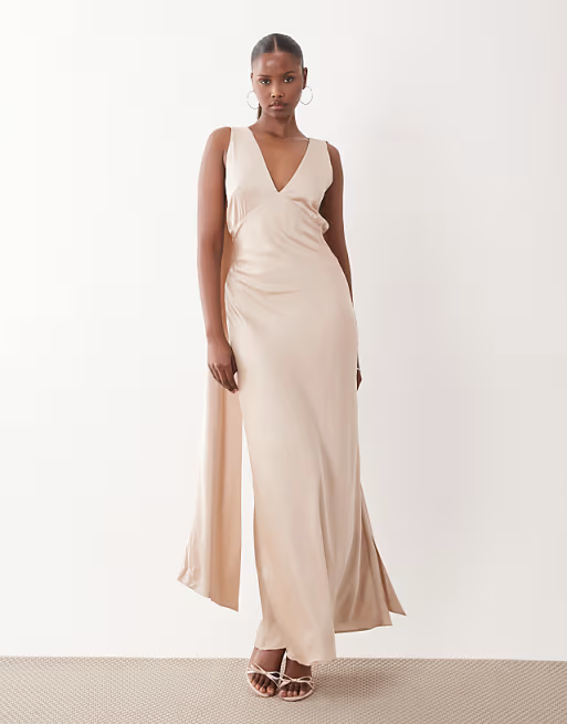 Satin Mermaid V-Neck Sleeveless Open-Back Floor Length Bridesmaid Dress