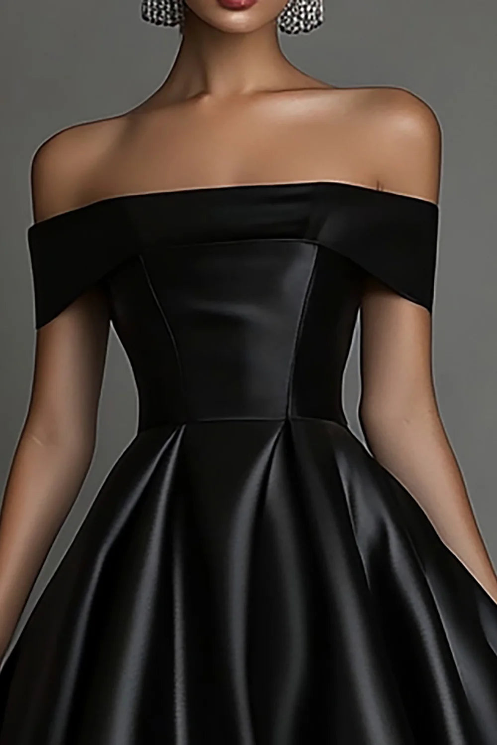 Satin Off The Shoulder A Line Black Tie Dress
