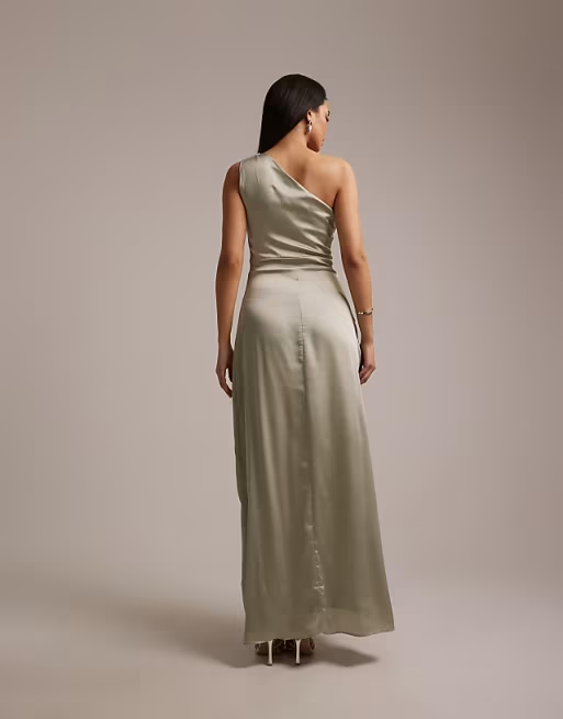 Satin Sheath One-Shoulder Asymmetrical Floor Length Bridesmaid Dress