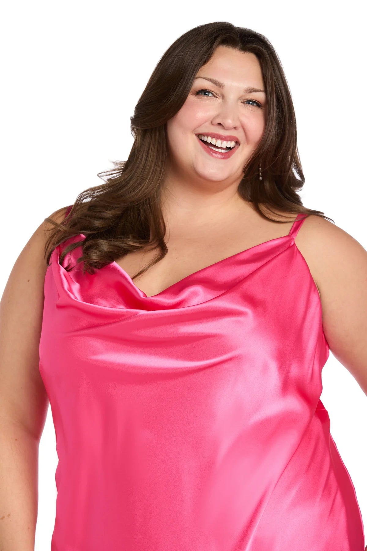 Satin Slip A-Line Cowl Neck Spaghetti Straps Low Back Floor Length Plus Size Evening Dress