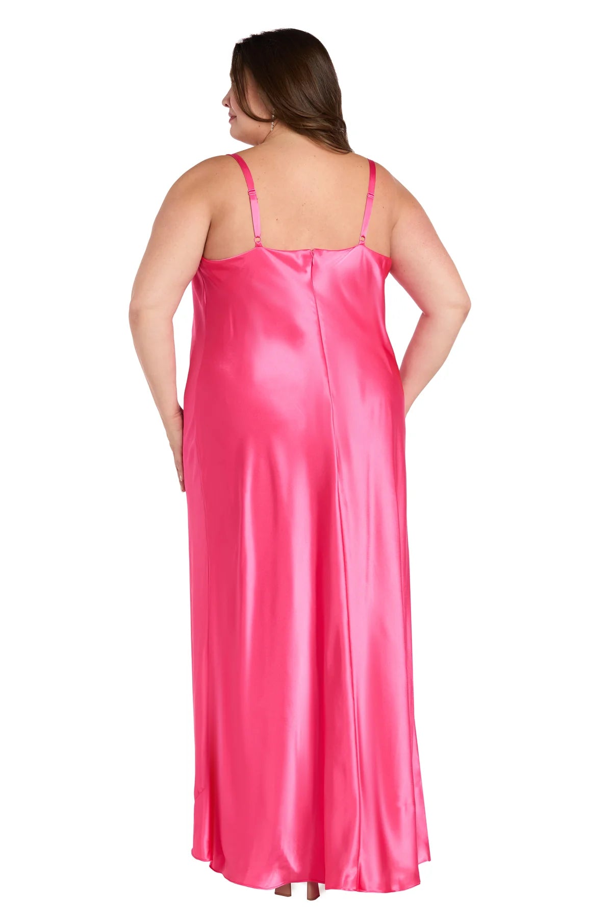 Satin Slip A-Line Cowl Neck Spaghetti Straps Low Back Floor Length Plus Size Evening Dress