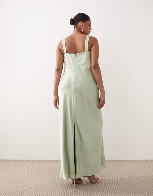 Satin Sheath Square Neck Wide-Strap Floor Length Bridesmaid Dress