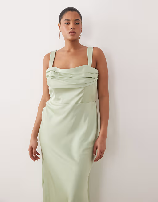 Satin Sheath Square Neck Wide-Strap Floor Length Bridesmaid Dress