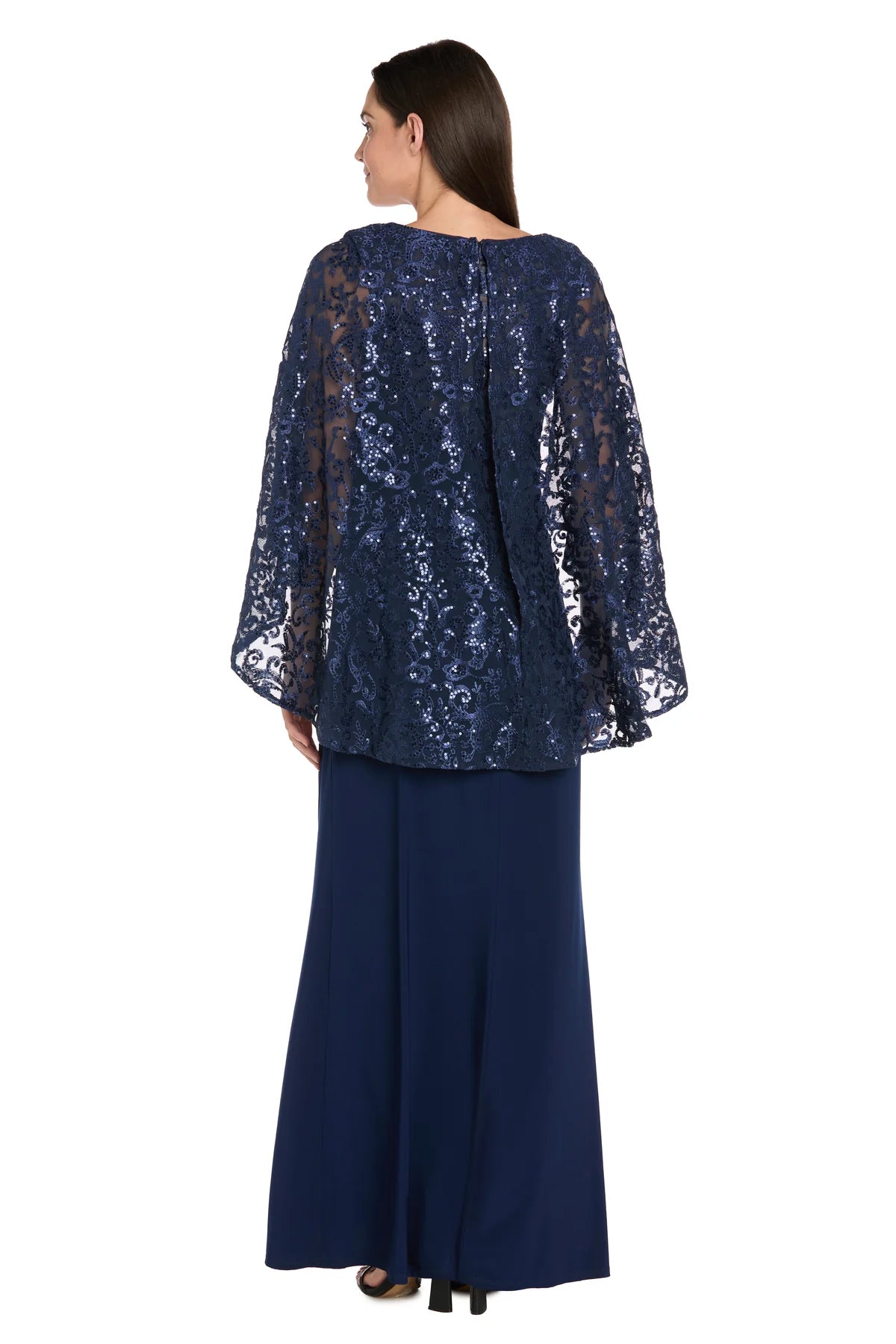 Sequin Lace Jersey A-Line Sweetheart Neck Cape-Sleeve Crew-Back Floor Length Evening Dress