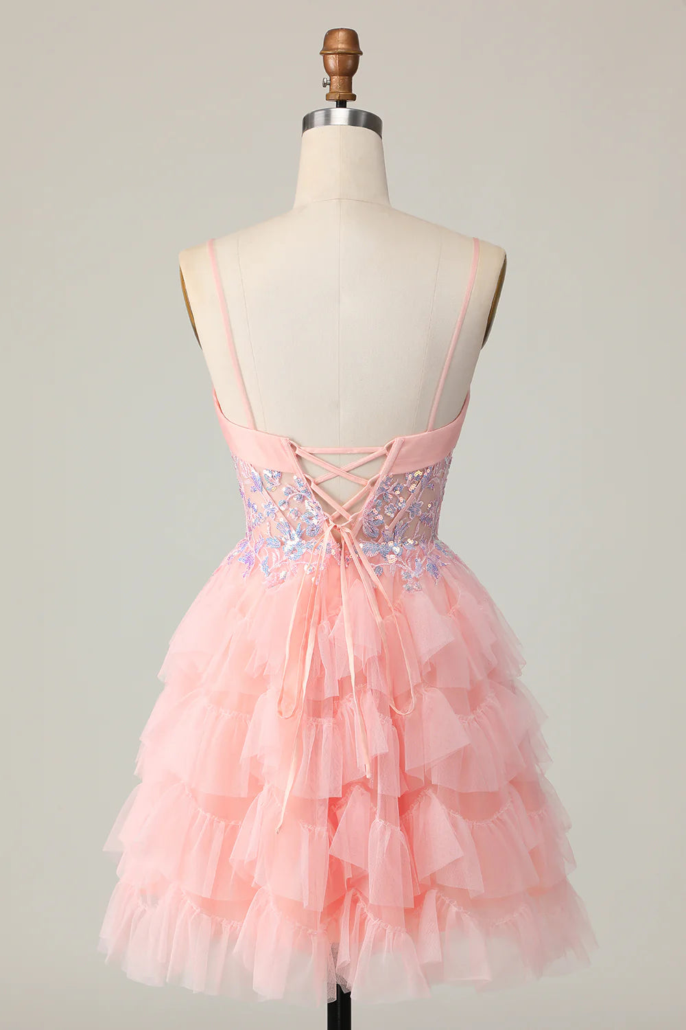 Sequins Pink Tiered A Line Ruffled Homecoming Dress