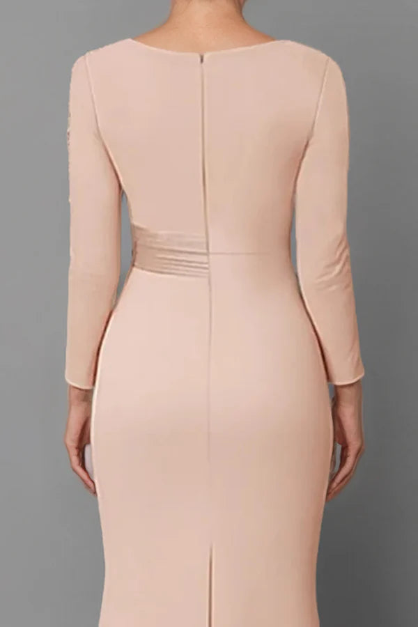 Sheath Blush Long Sleeve Mother Of The Bride Dress With Beading