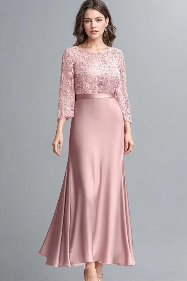Sheath Lace Ruched Long Sleeves Pink Mother of the Bride Dress