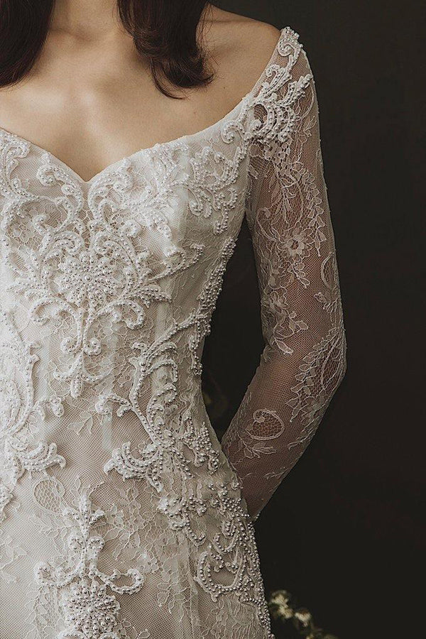 Sheath Long Sleeves Wedding Dress Lace Boho Wedding Gown
