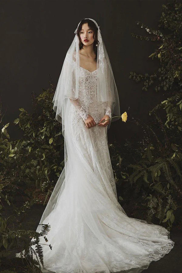 Sheath Long Sleeves Wedding Dress Lace Boho Wedding Gown