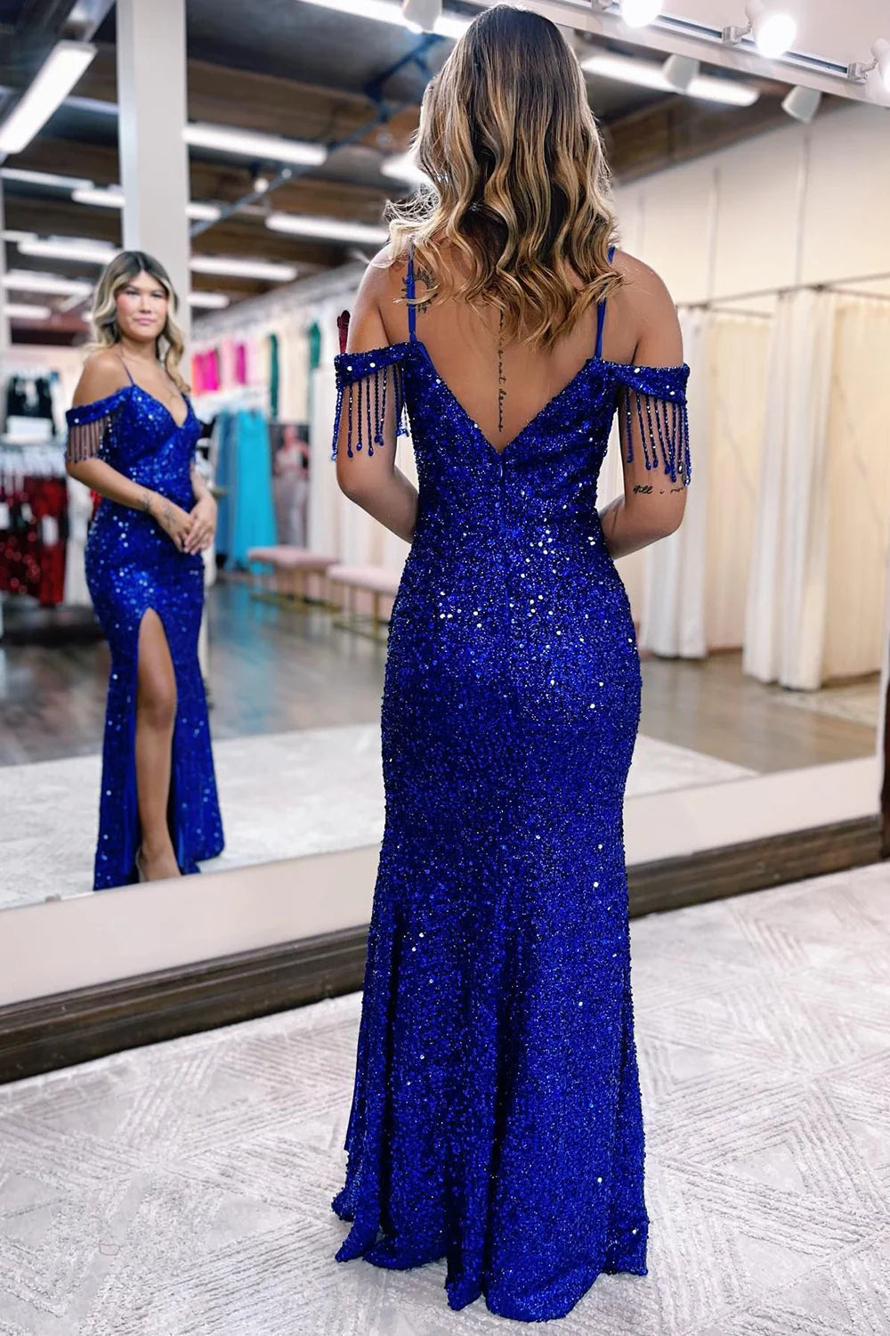 Sheath Off the Shoulder Royal Blue Long Full Of Charm Prom Dress