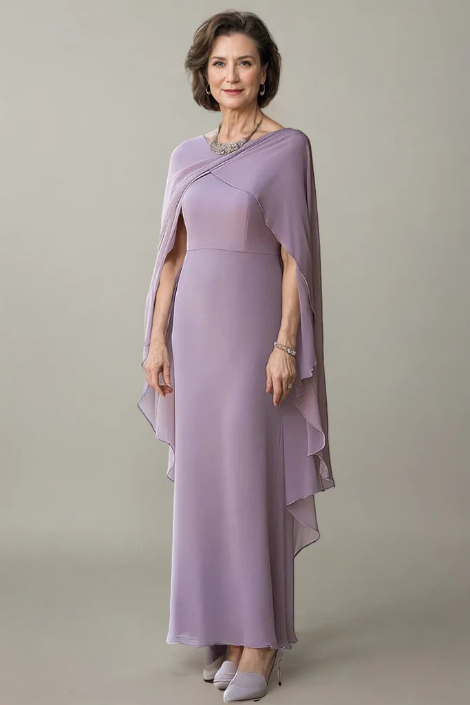 Sheath Chiffon Lilac Mother of the Bride Dress with Cape Sleeves