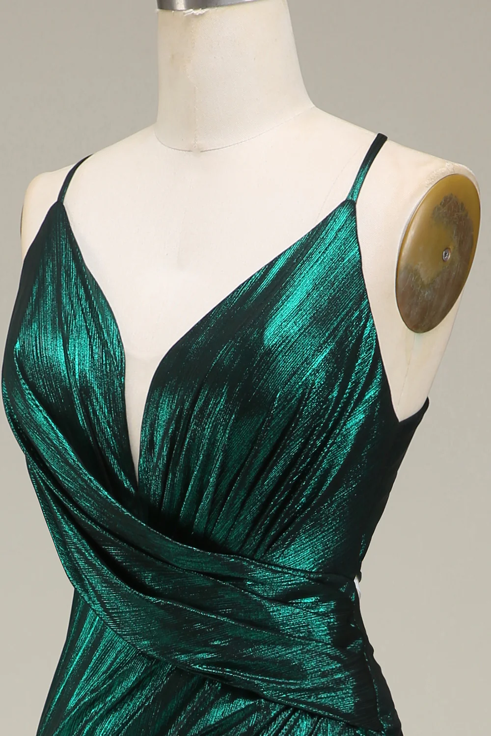 Shimmering Mermaid Deep V Spaghetti Straps Crisscross Tie Back Floor-Length Evening Dress