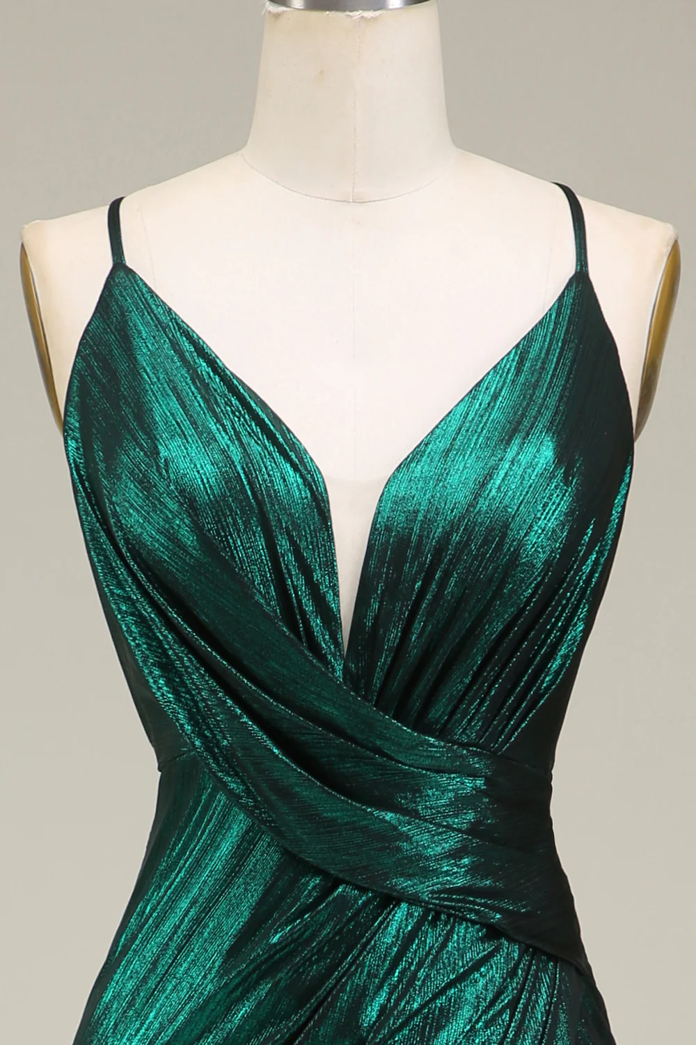 Shimmering Mermaid Deep V Spaghetti Straps Crisscross Tie Back Floor-Length Evening Dress