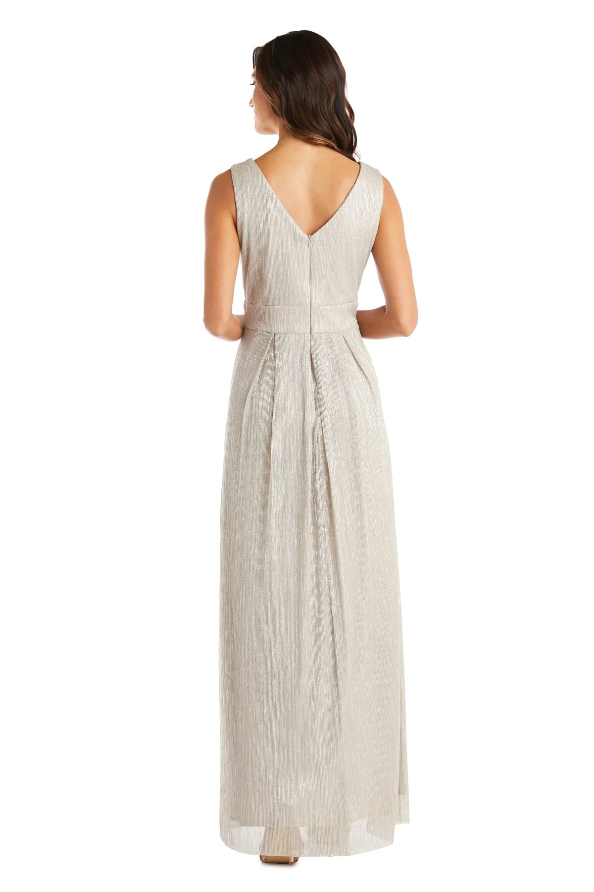 Shimmering Metallic A-Line V-Neck Sleeveless V-Back Floor Length Evening Dress