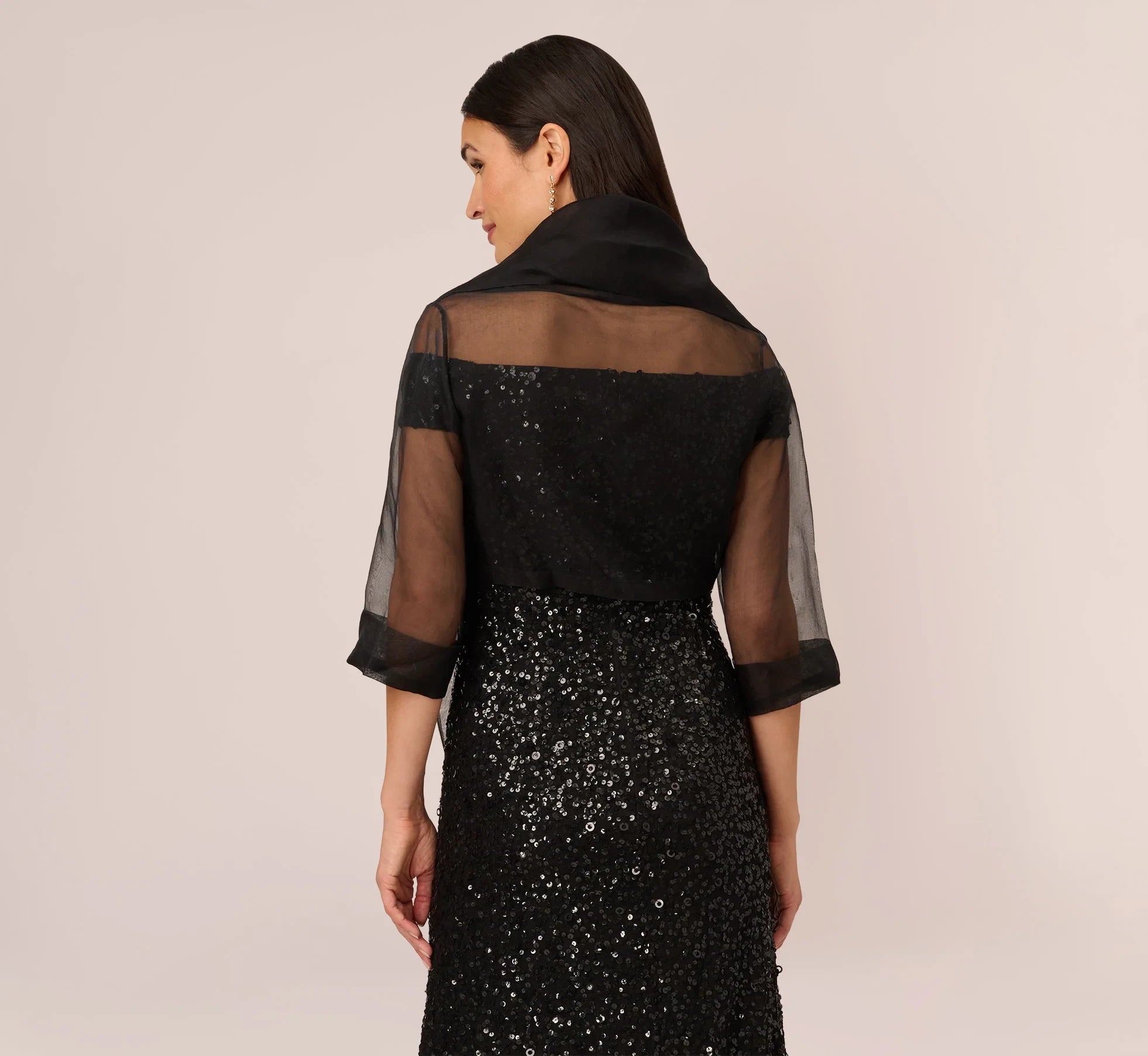 Shimmering Sequin Two Piece Square Neck 3/4 Sleeve High Back Floor-Length Mother of the Bride Dresses