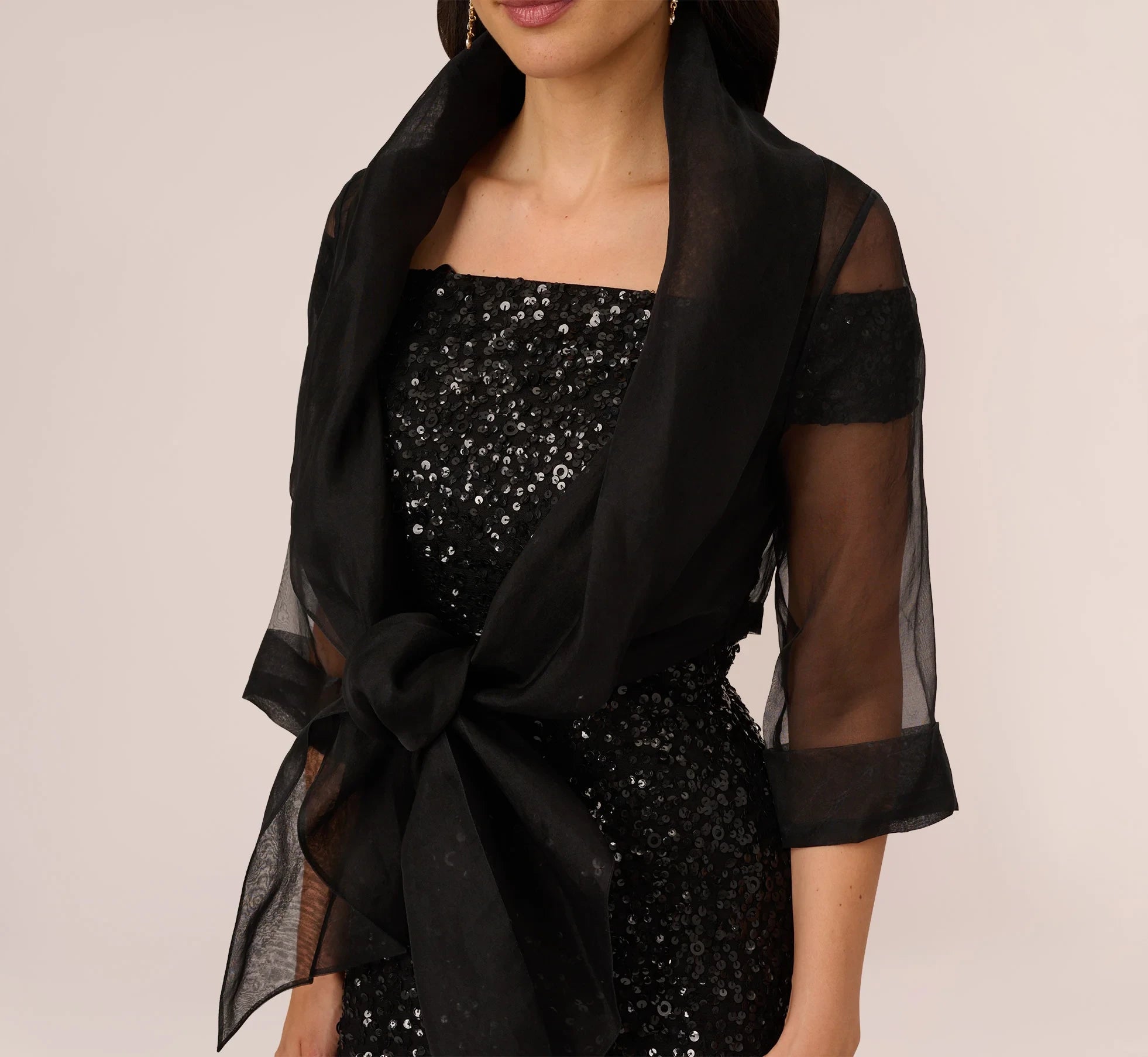 Shimmering Sequin Two Piece Square Neck 3/4 Sleeve High Back Floor-Length Mother of the Bride Dresses