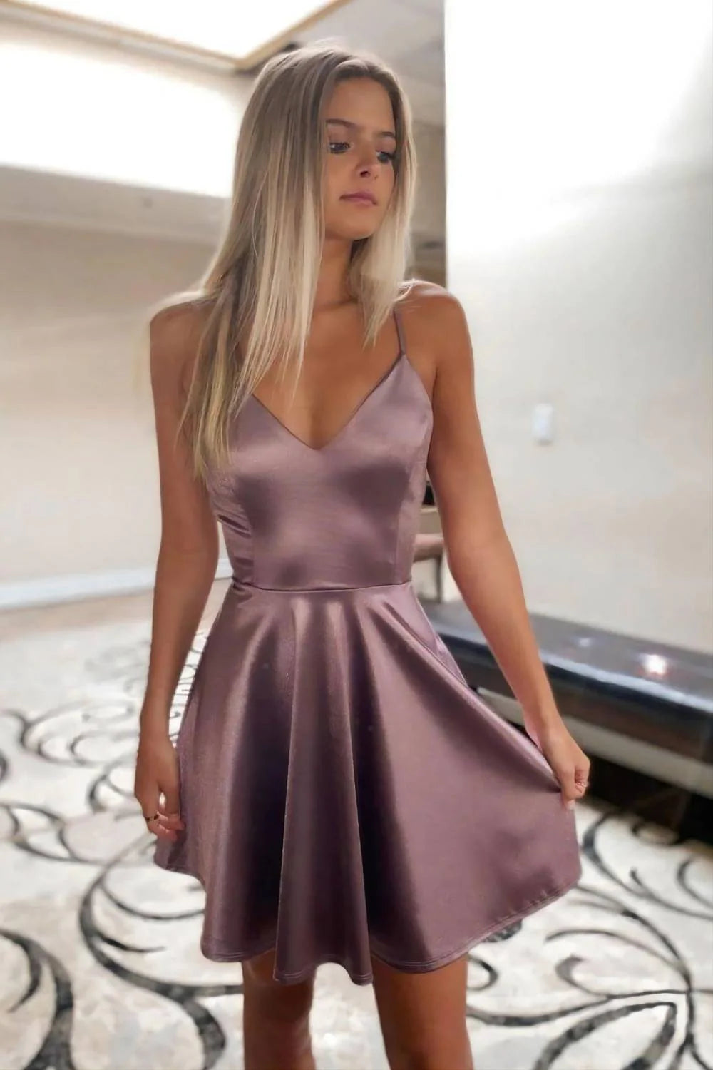 Simple A Line Spaghetti Straps Retract Your Waist Homecoming Dress