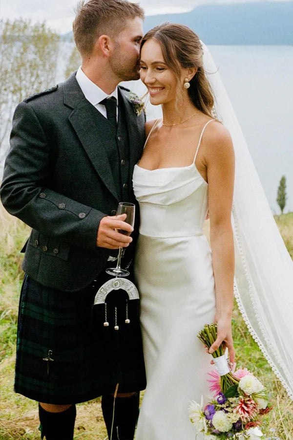 Simple Mermaid Spaghetti Straps Ivory Wedding Dress Bridal Dress