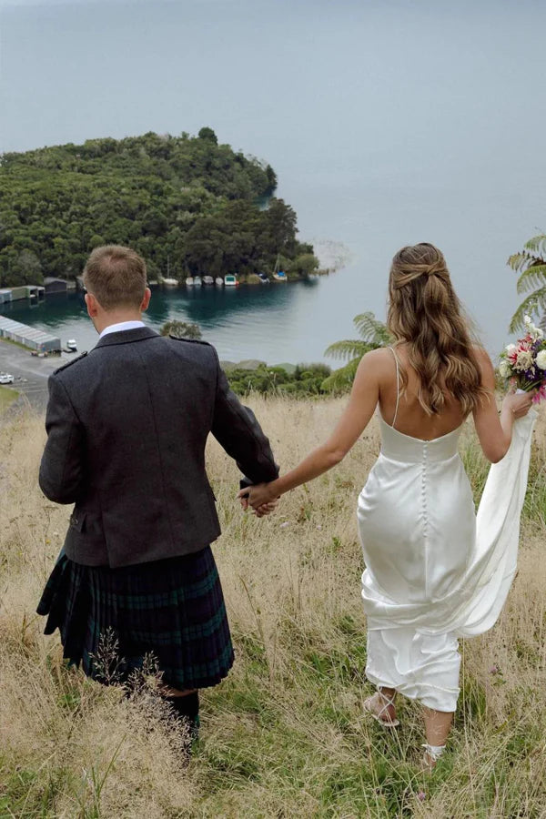 Simple Mermaid Spaghetti Straps Ivory Wedding Dress Bridal Dress