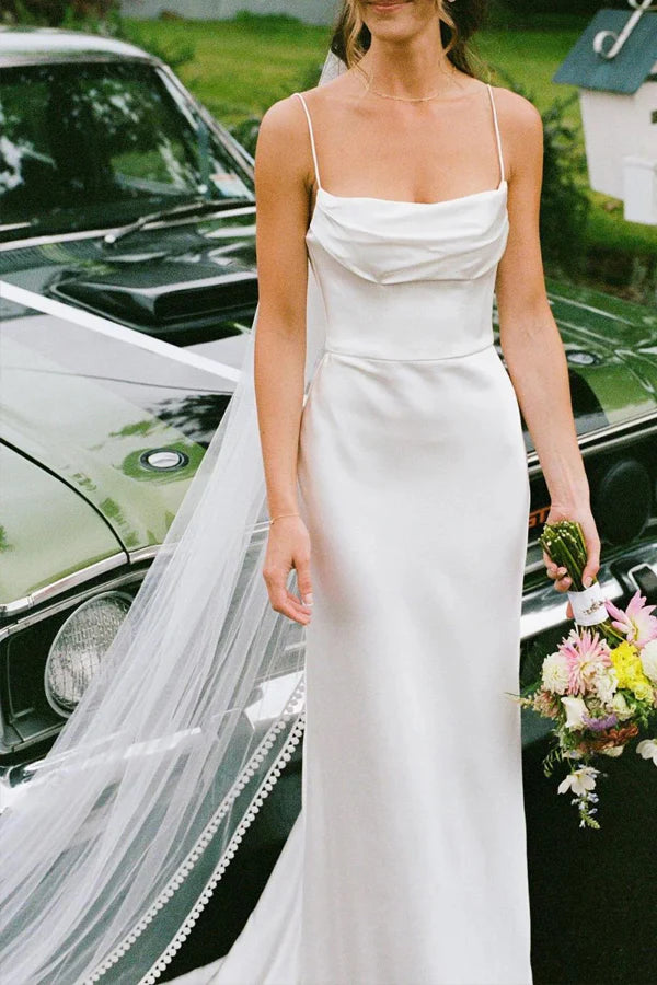 Simple Mermaid Spaghetti Straps Ivory Wedding Dress Bridal Dress