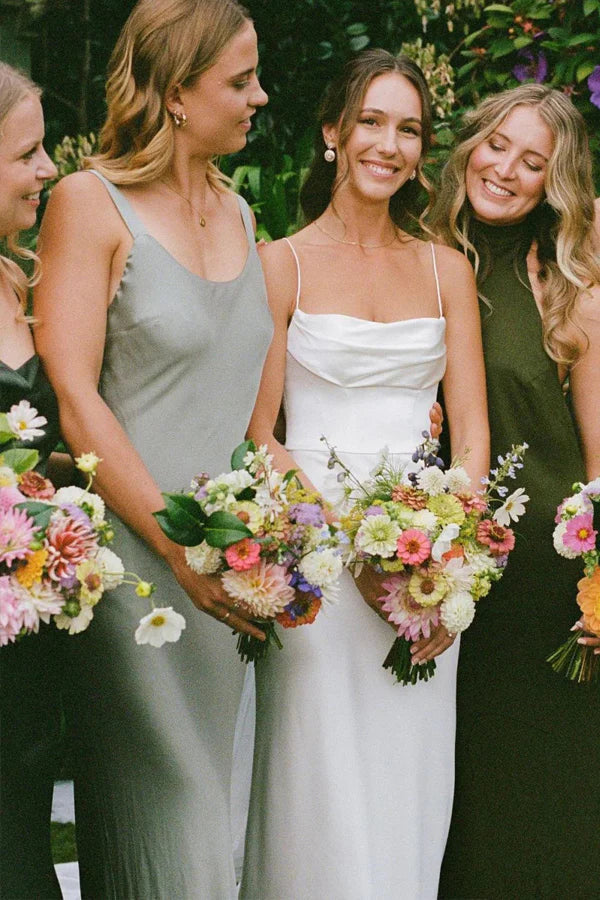 Simple Mermaid Spaghetti Straps Ivory Wedding Dress Bridal Dress