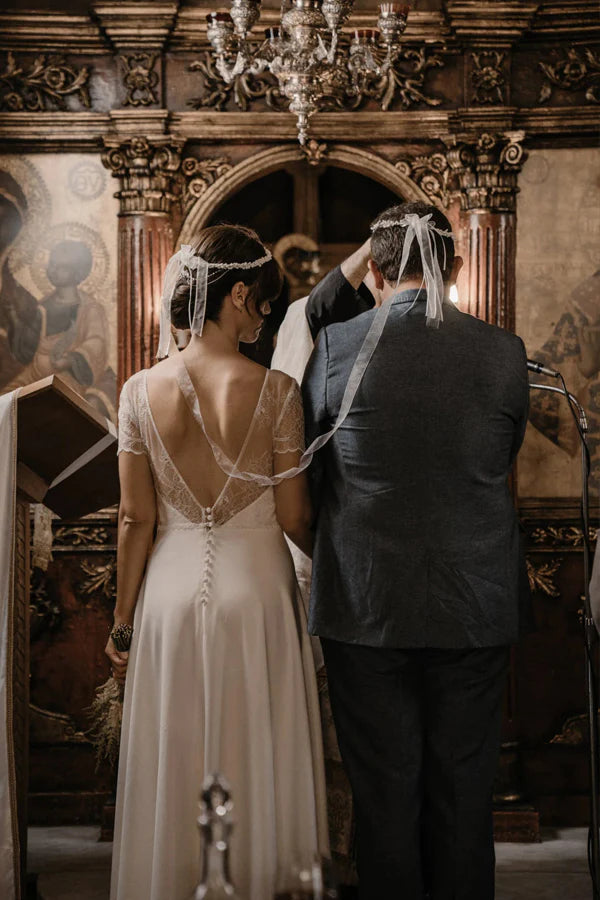 Simple Romantic A-line Modest Wedding Dress Beach Wedding Dress