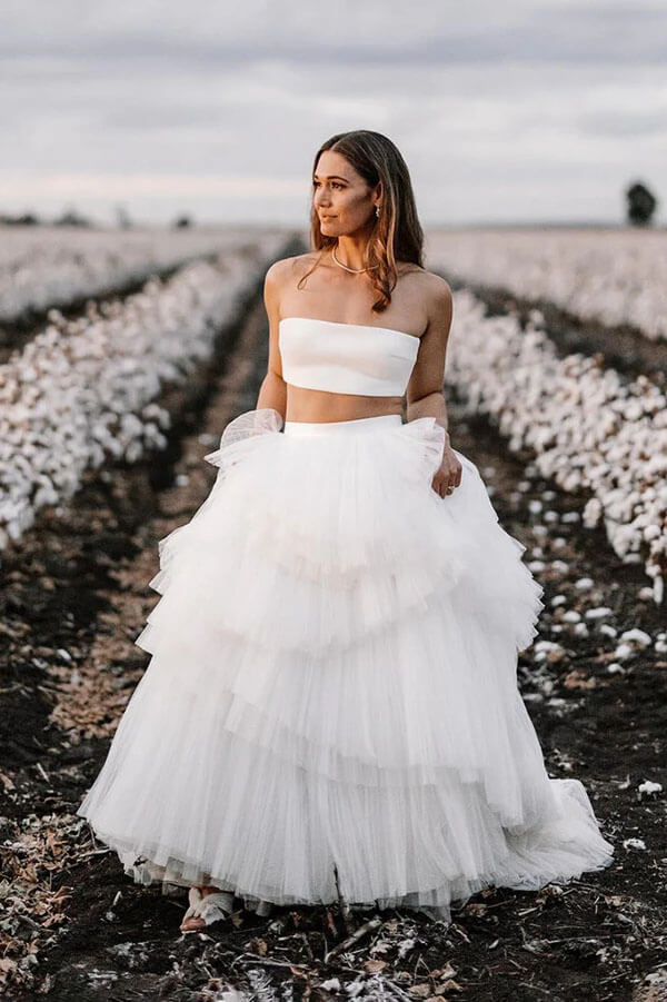 Simple Two Piece Wedding Dress Country Wedding Dress With Layered
