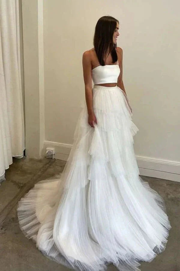 Simple Two Piece Wedding Dress Country Wedding Dress With Layered
