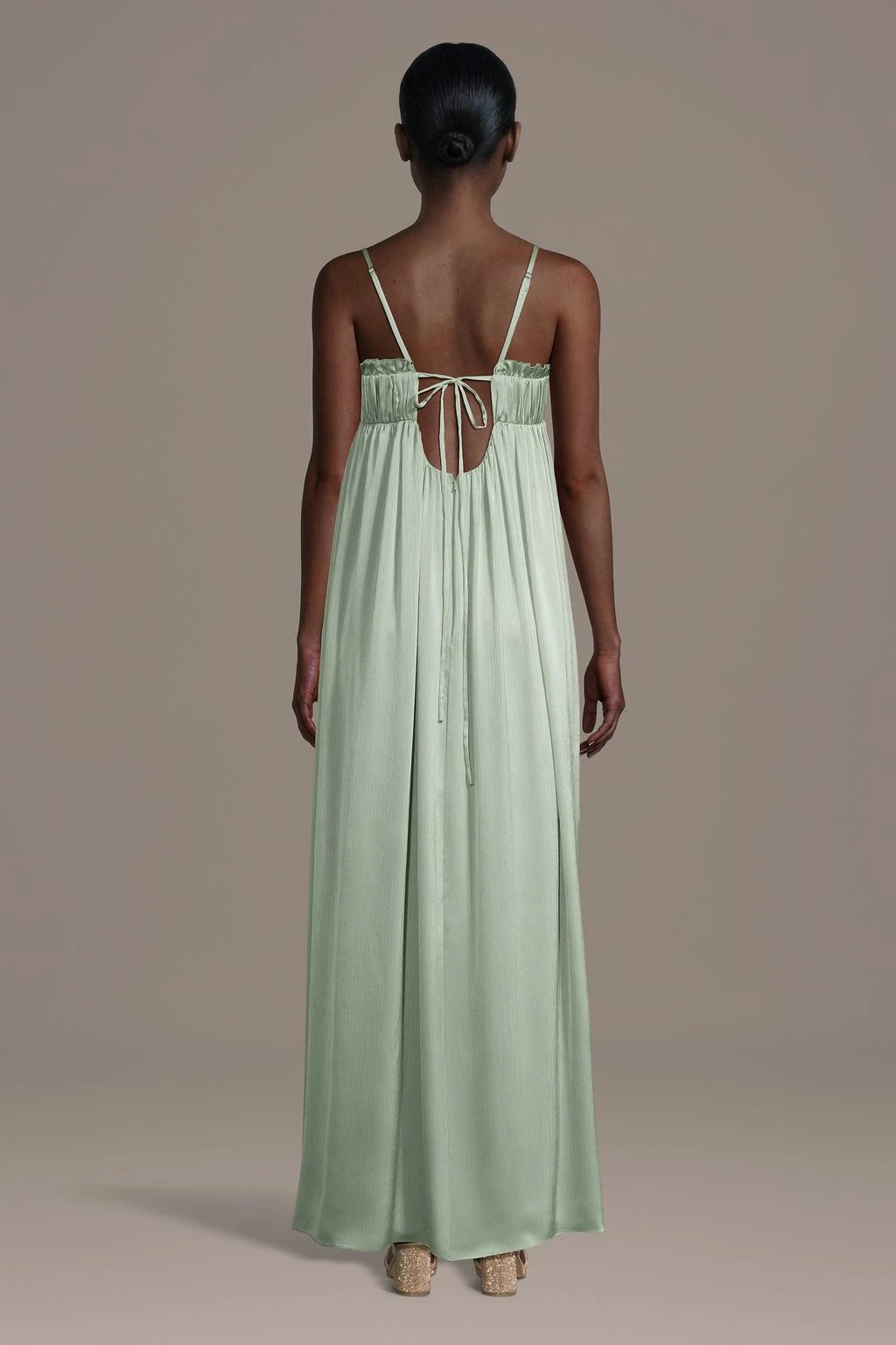 Simple Chiffon A-Line Ruffled Straight Neck Open Tie Back Floor-Length Prom Dresses