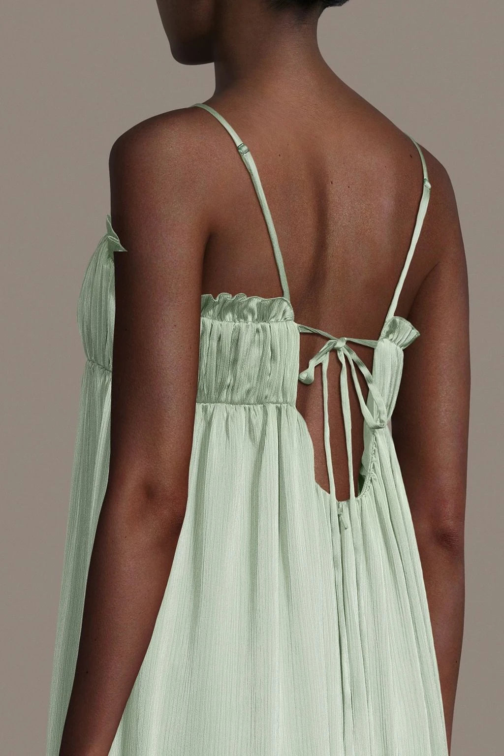 Simple Chiffon A-Line Ruffled Straight Neck Open Tie Back Floor-Length Prom Dresses
