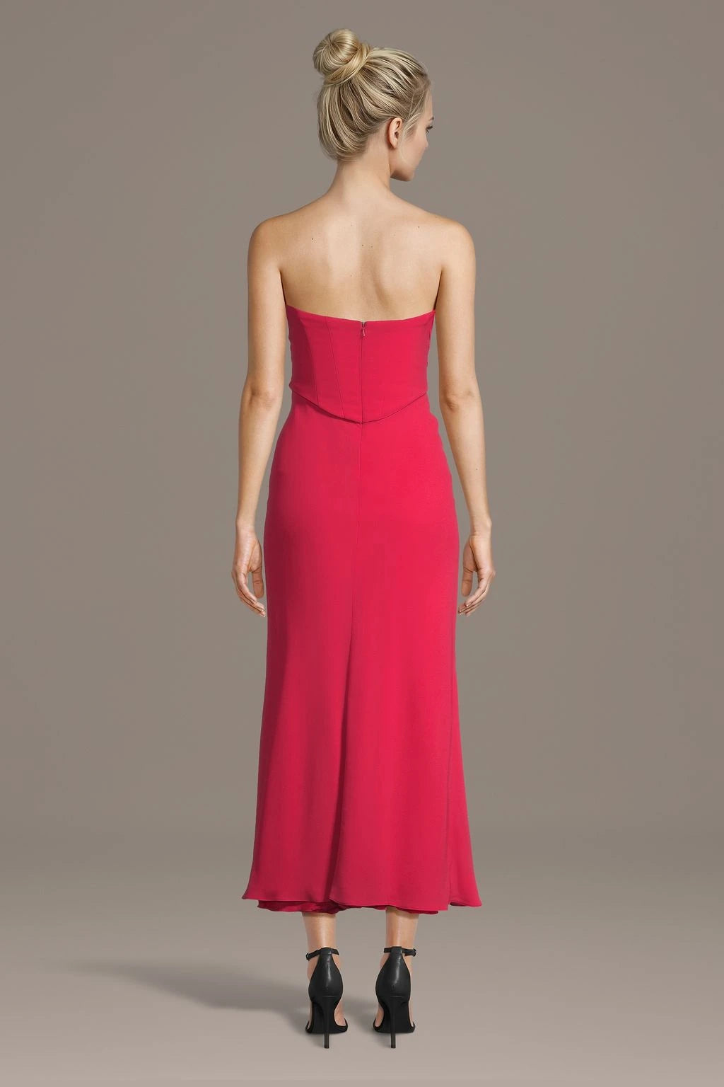 Simple Chiffon Sheath Strapless Choker Neck Sleeveless Straight Back Midi Prom Dresses