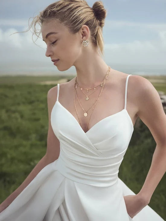 Simple Satin A-Line Sweetheart Spaghetti Straps Open Back Floor-Length Wedding Dresses with Chapel Train