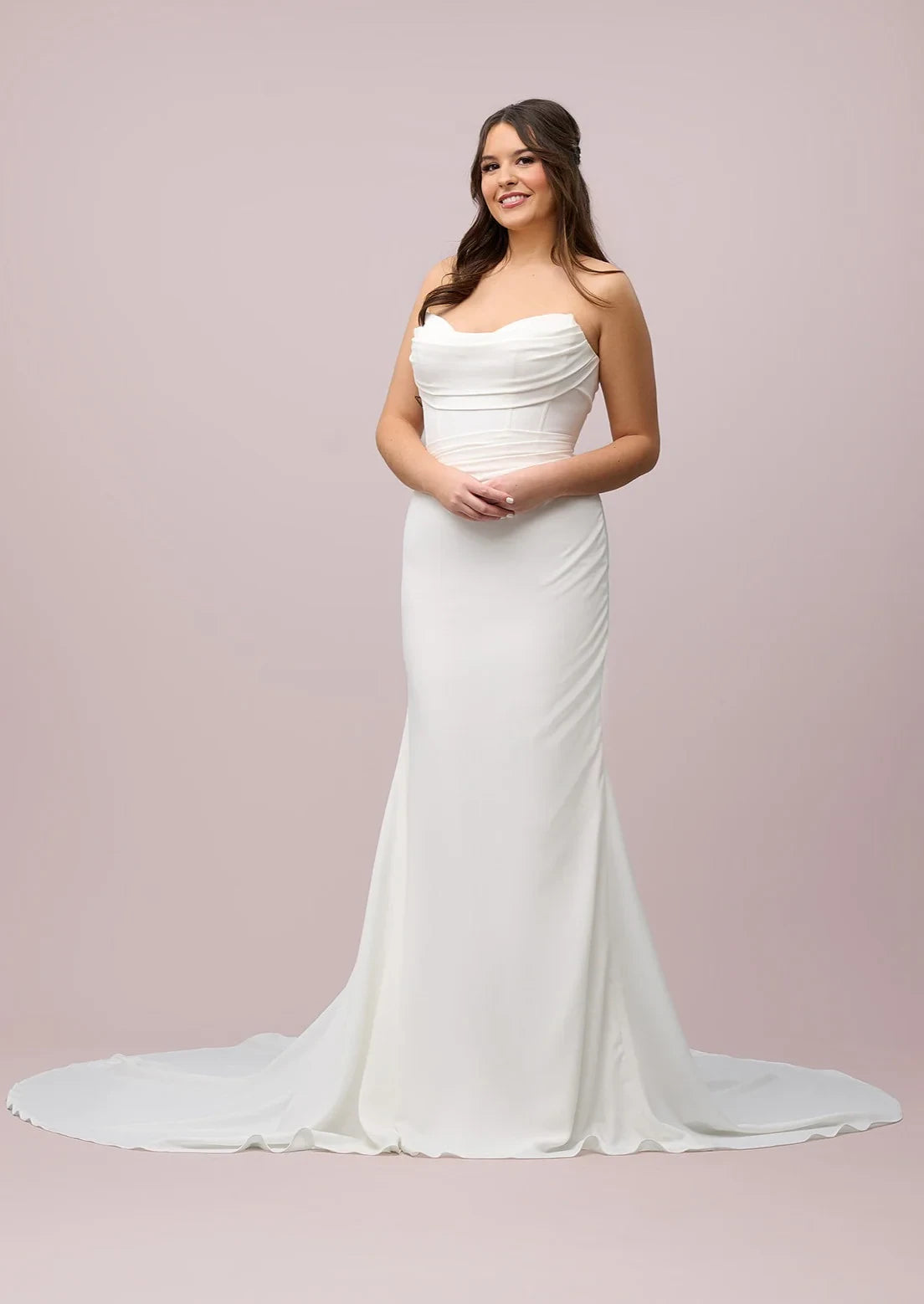 Simple Satin Sheath Sweetheart Strapless Button-Back Floor-Length Wedding Dresses with Chapel Train