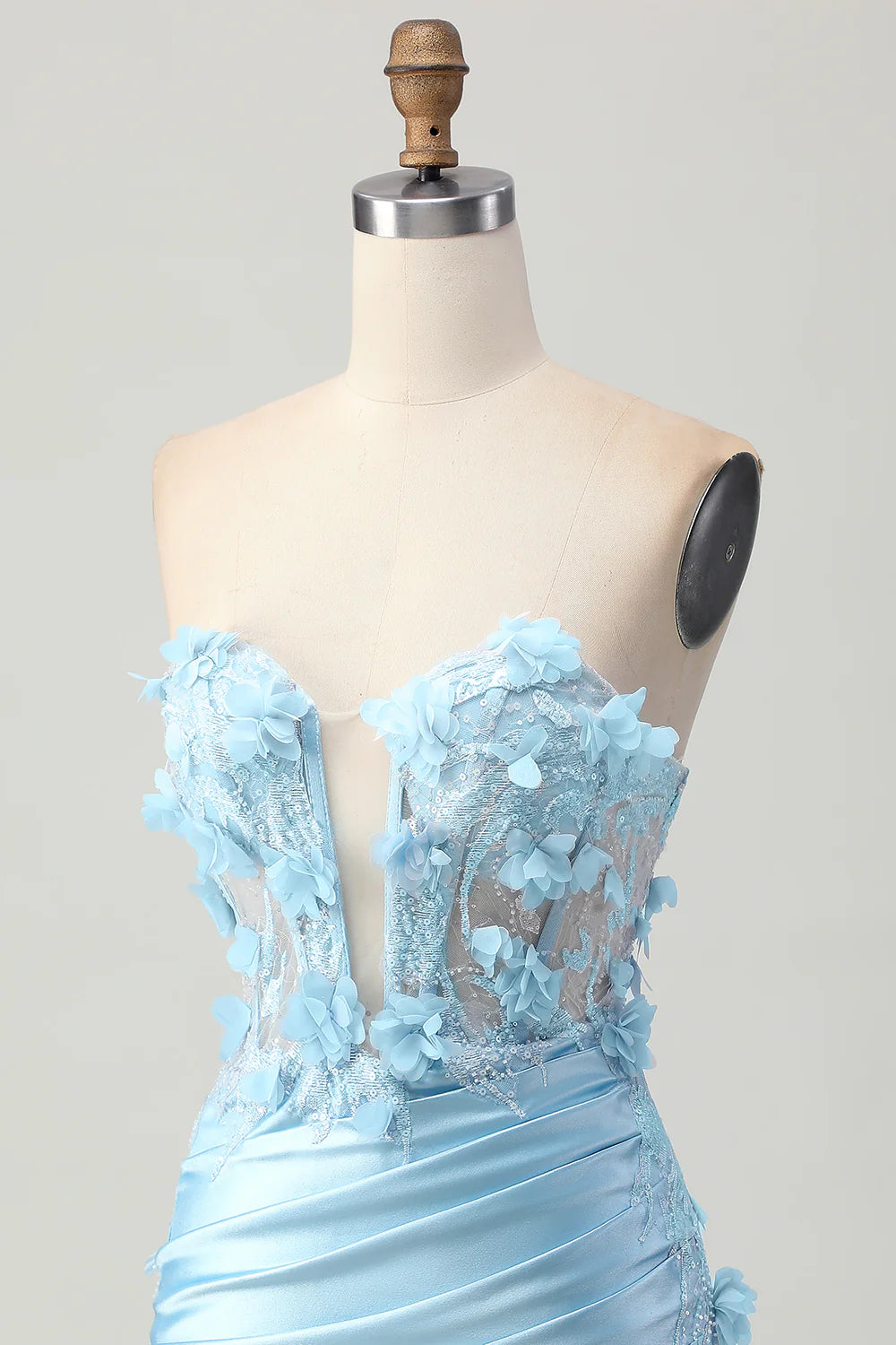 Sky Blue Corset Floral Tight Short Satin Homecoming Dress